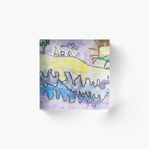 Yellow and Purple Sea Landscape -Camping Acrylic Block