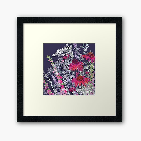 Pink Flower Garden - Echinacea Flowers, Foxgloves & Ammi Framed Art Print