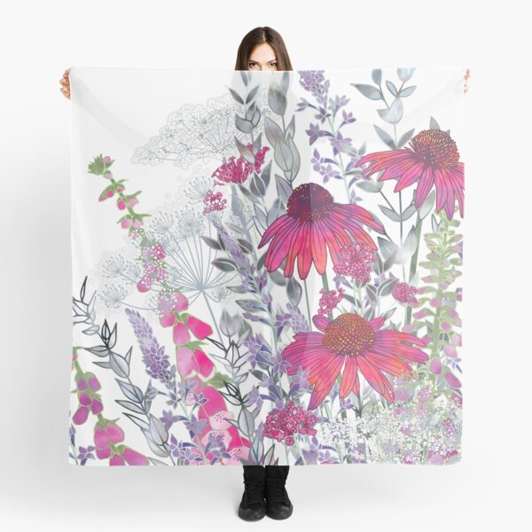 Pink Flower Garden - Echinacea Flowers, Foxgloves & Ammi Scarf
