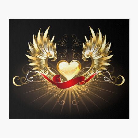 Lámina rígida for Sale con la obra «Corazón dorado con alas doradas» de  Blackmoon9