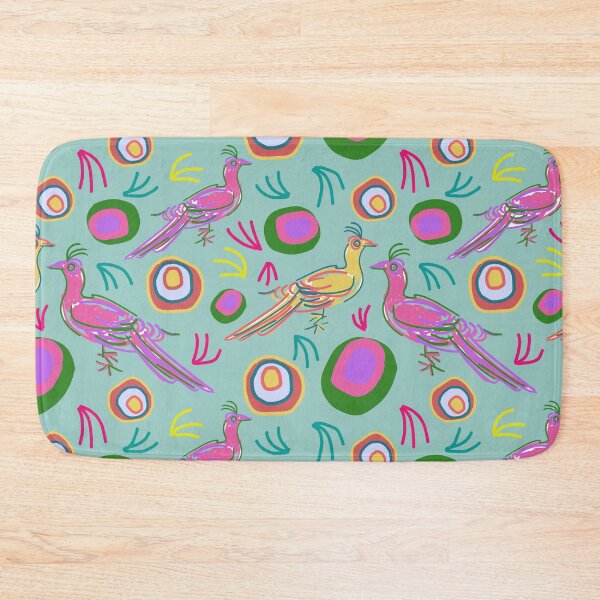 Item preview, Botanical farm birds hand drawn gathering on ocean green pattern designed and sold by EarthyPlanty.