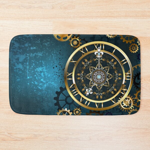 Item preview, Golden Clock on Turquoise Background ( Steampunk ) designed and sold by Blackmoon9.
