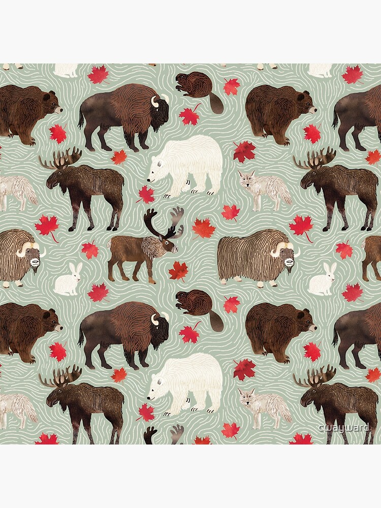 Canadian animals on mint sage green by cwayward