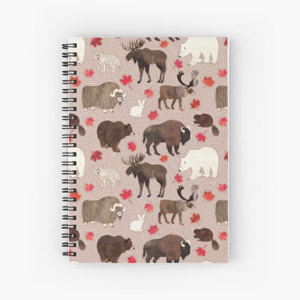 Canadian animals on taupe Spiral Notebook