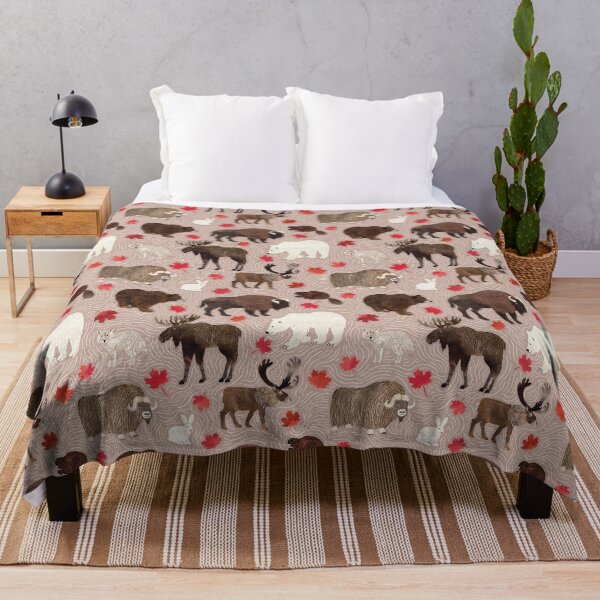 Canadian animals on taupe Throw Blanket