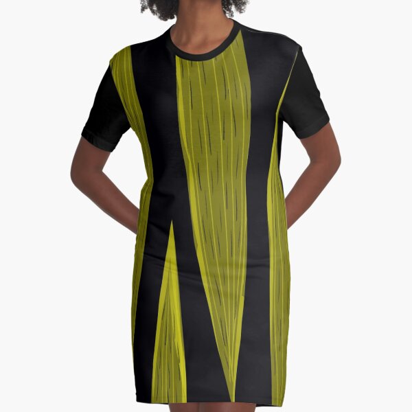 Chartreuse Blätter auf Schwarz T-Shirt Kleid