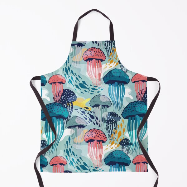 Item preview, Bioluminescence geometric jellyfish // aqua background coral teal and green geo sea jellies designed and sold by SelmaCardoso.