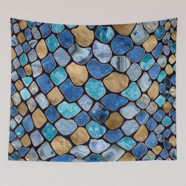 Item preview, Faux Snake Skin Blue marble and gold on black designed and sold by k9printart.