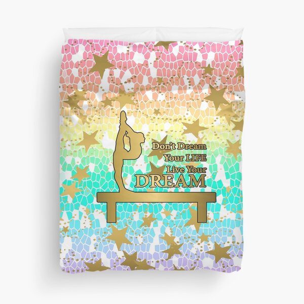 Pastel Rainbow Mosaic et Gold Stars Dream Design - Gymnastique Design Housse de couette