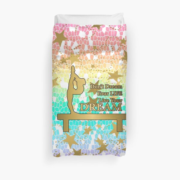 Pastel Rainbow Mosaic et Gold Stars Dream Design - Gymnastique Design Housse de couette