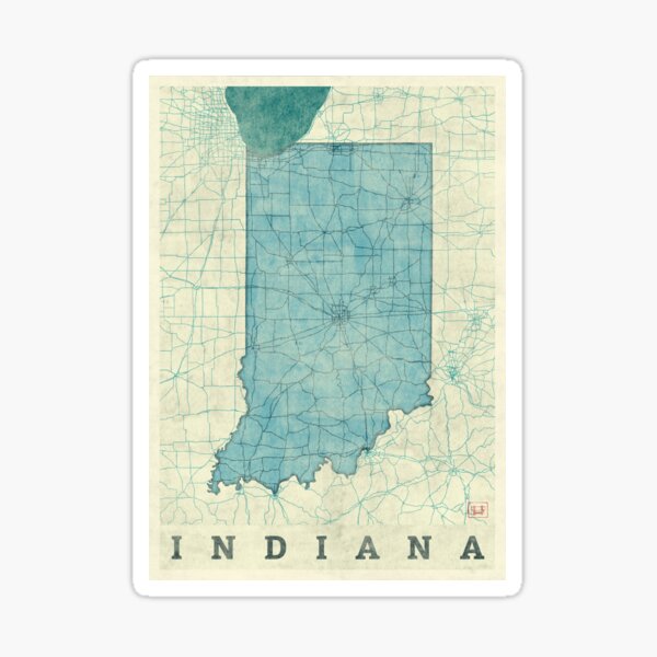 Indiana Map Blue Vintage Sticker