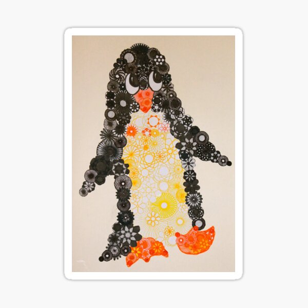 Spirograph Penguin in black, yellow and orange Sticker