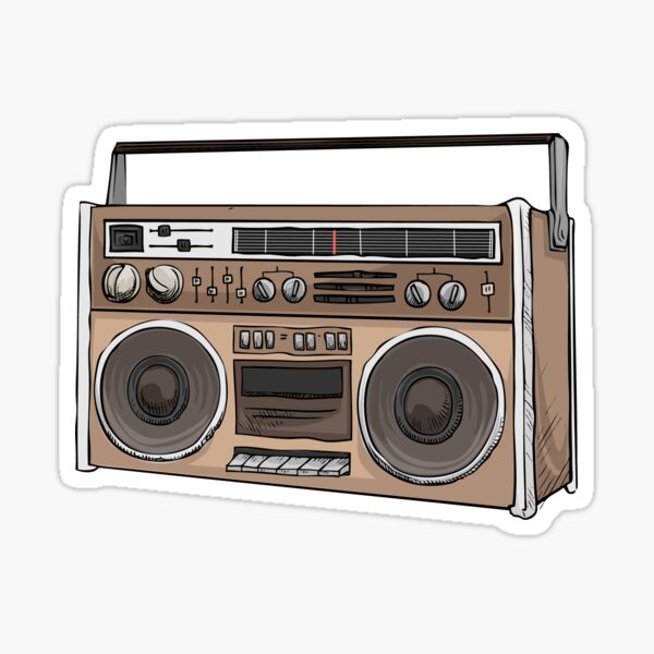 Hand drawn, old school, boom box Glossy Sticker