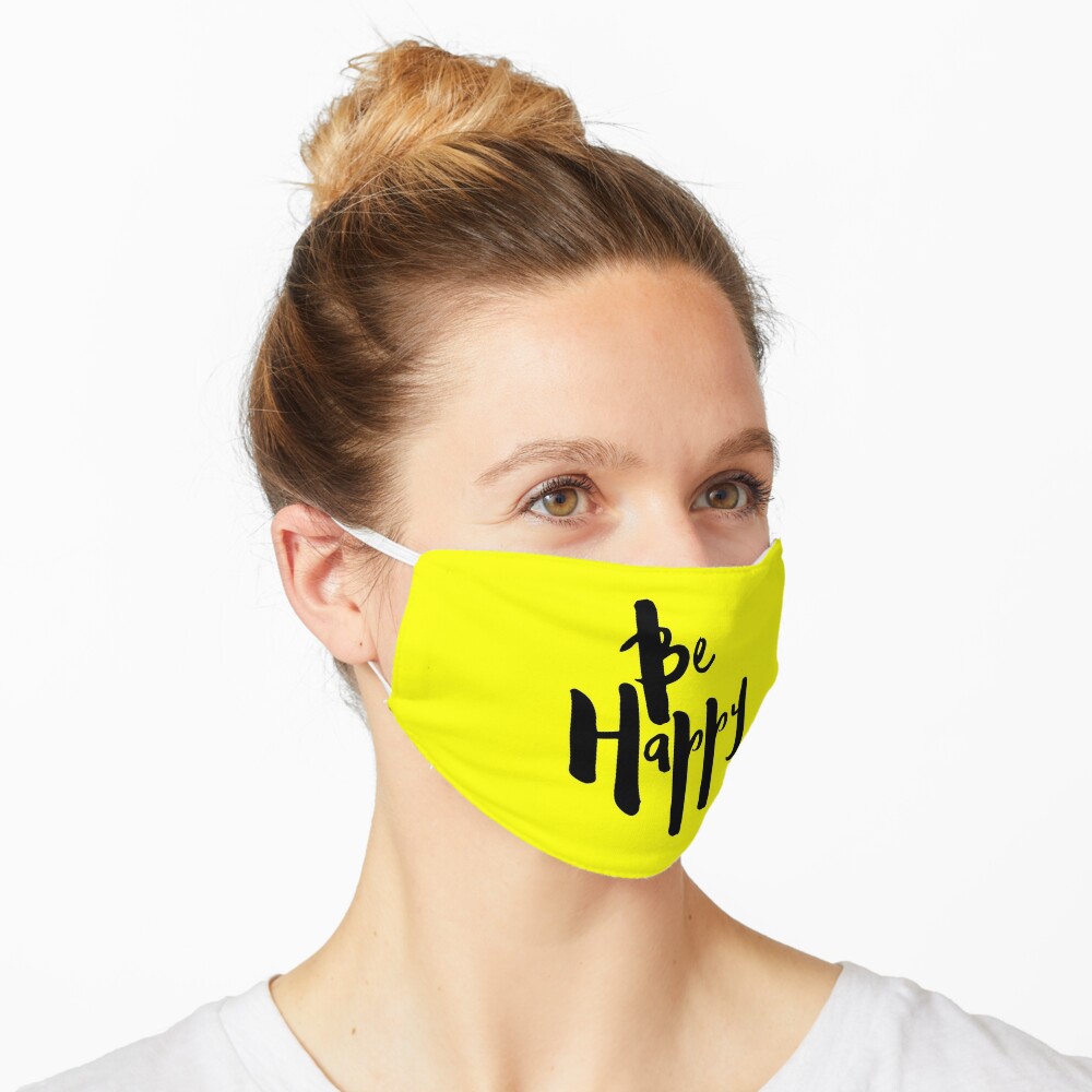 Download Be Happy Quote On Yellow Background Mask By Textography1 Redbubble PSD Mockup Templates