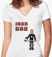 Iron Dad ironing Women's Fitted V-Neck T-Shirt