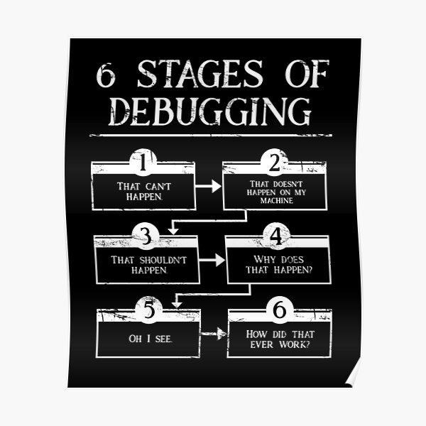 6 Stages Of Debugging Poster