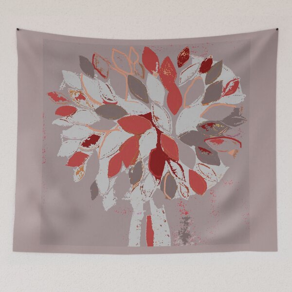 Item preview, Tree, gray red fiber art textile photography mixed media digital designed and sold by djrunnels.