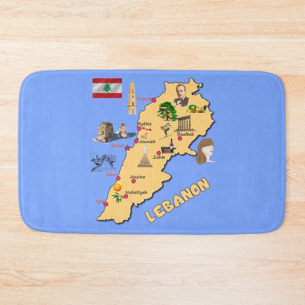 Item preview, Lebanon map, major cities names flag Lebanese national symbols and landmarks   designed and sold by mashmosh.