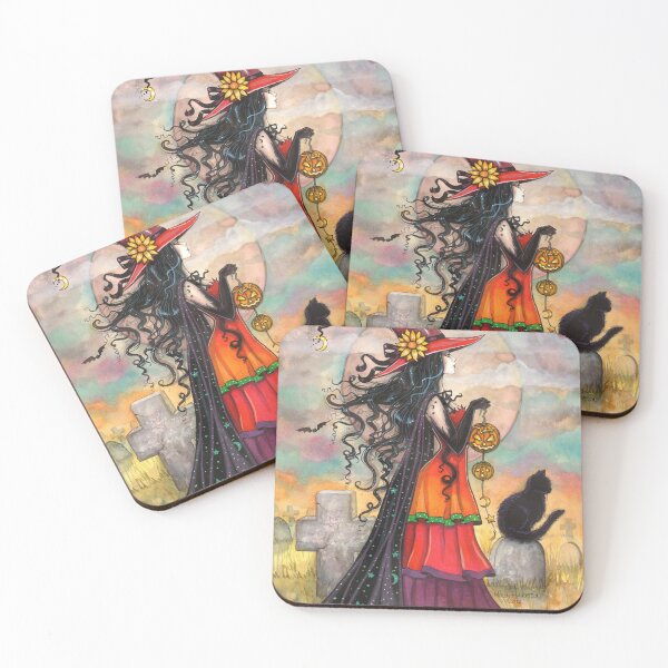 Item preview, Witch Way Halloween Witch and Black Cat Fantasy Art designed and sold by Molly  Harrison.