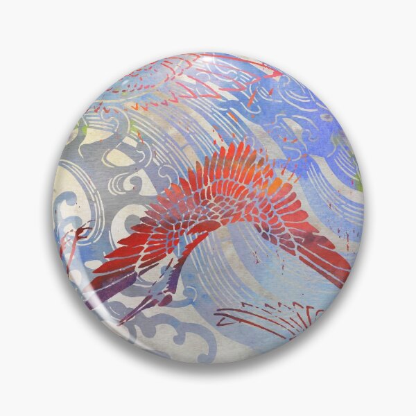 Item preview, Waves and Cranes Chinoiserie Chic Stencil in Red, Blue, Gray designed and sold by AndreaHelmArt.