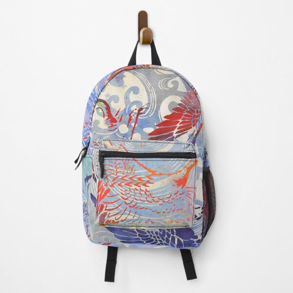 Item preview, Waves and Cranes Chinoiserie Chic Stencil in Red, Blue, Gray designed and sold by AndreaHelmArt.