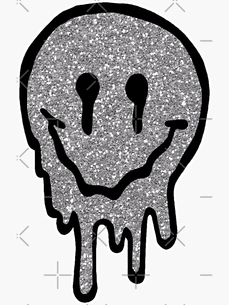 "silver glitter drippy smiley face" Sticker by kaykiser | Redbubble