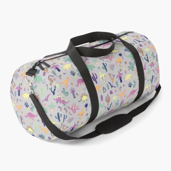 Dinosaur Desert - peach, mint and navy - fun pattern by Cecca Designs Duffle Bag