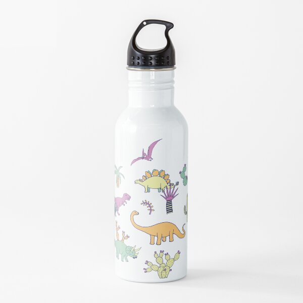 Dinosaur Desert - peach, mint and navy - fun pattern by Cecca Designs Water Bottle