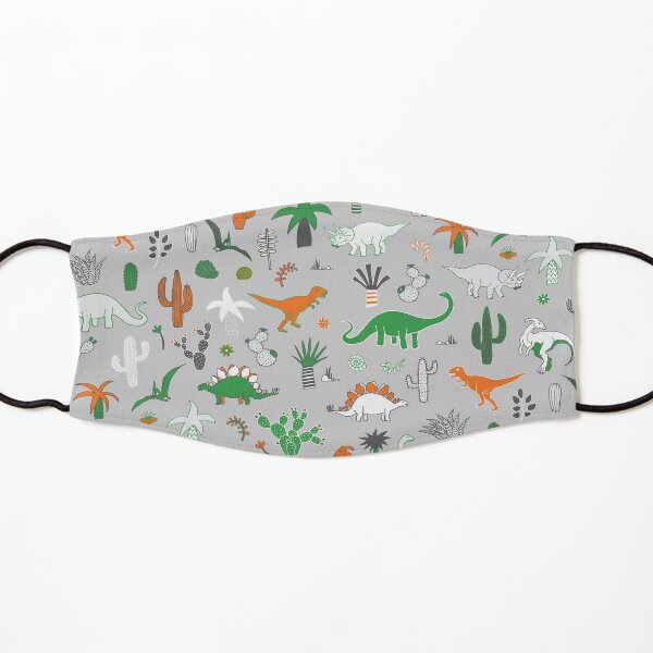 Dinosaur Desert - green and orange on grey - fun pattern by Cecca Designs Kids Mask
