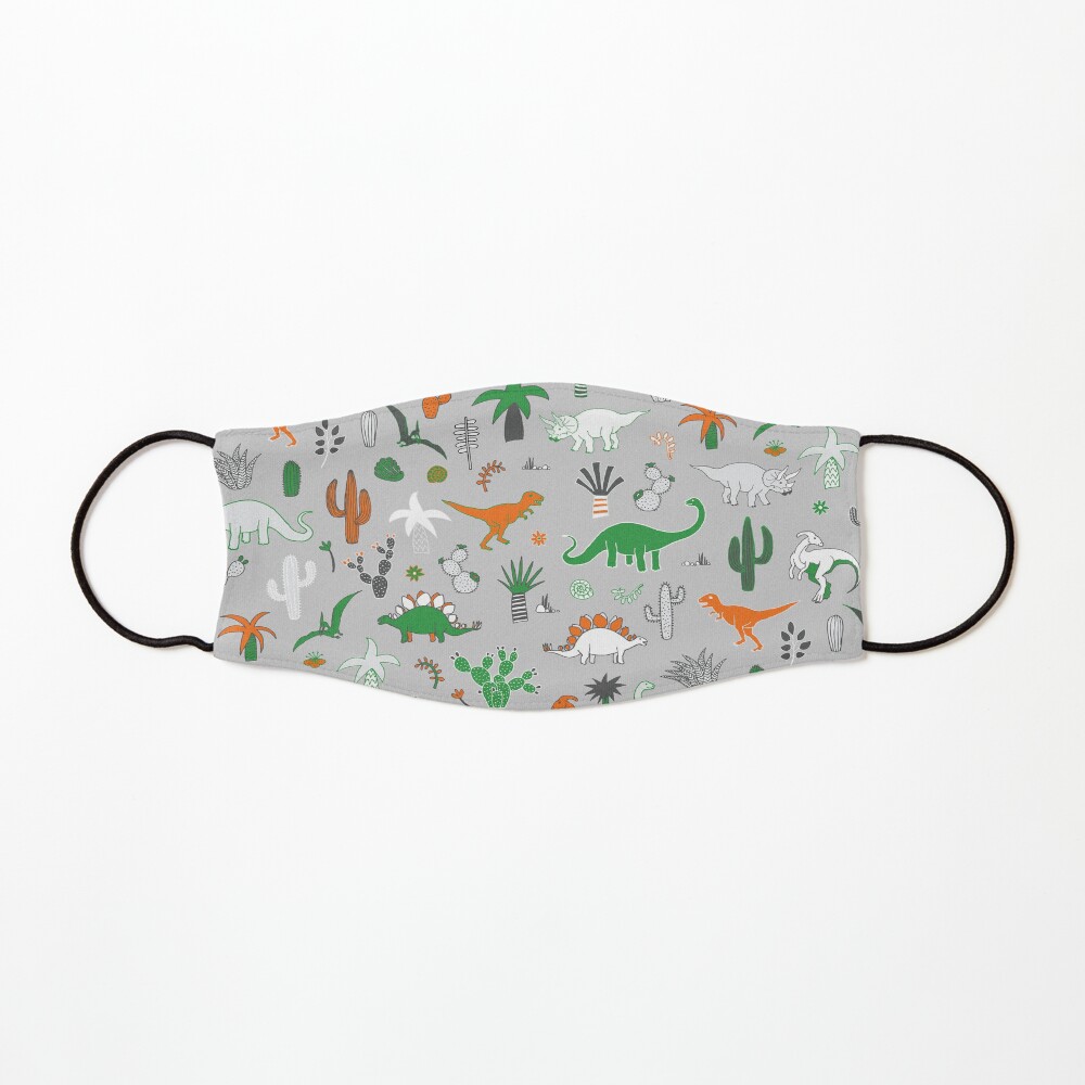 Dinosaur Desert - green and orange on grey - fun pattern by Cecca Designs Mask