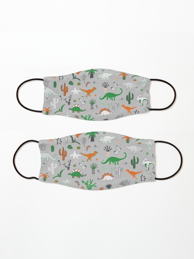 Alternate view of Dinosaur Desert - green and orange on grey - fun pattern by Cecca Designs Mask