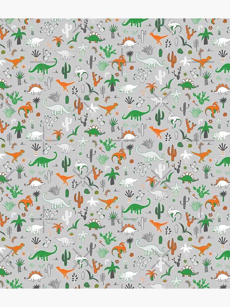 Dinosaur Desert - green and orange on grey - fun pattern by Cecca Designs by Cecca-Designs