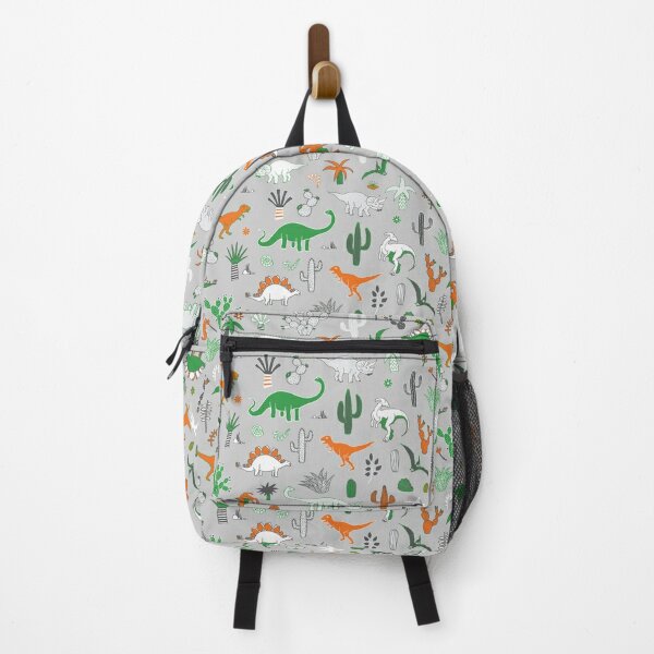 Dinosaur Desert - green and orange on grey - fun pattern by Cecca Designs Backpack