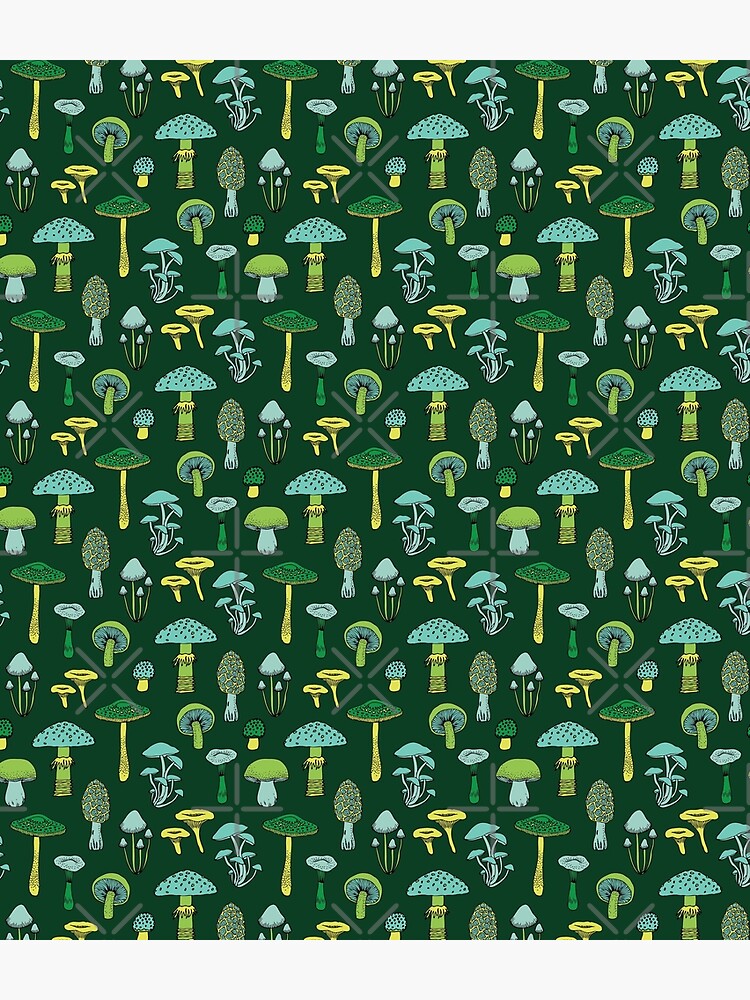 Midnight Mushrooms - Green - fun fungus pattern by Cecca Designs by Cecca-Designs