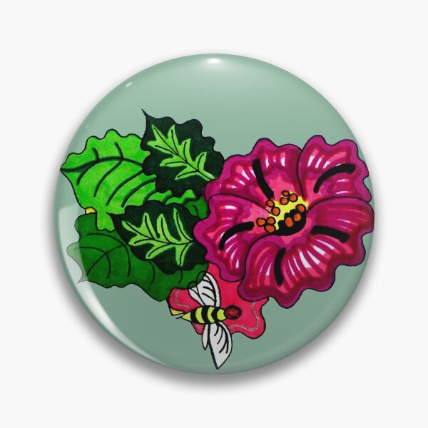 Item preview, Great Aunt Milda Floral Print with a Bee, done in magic marker Coordinate Print, pink background designed and sold by Sharon Schwalbe.