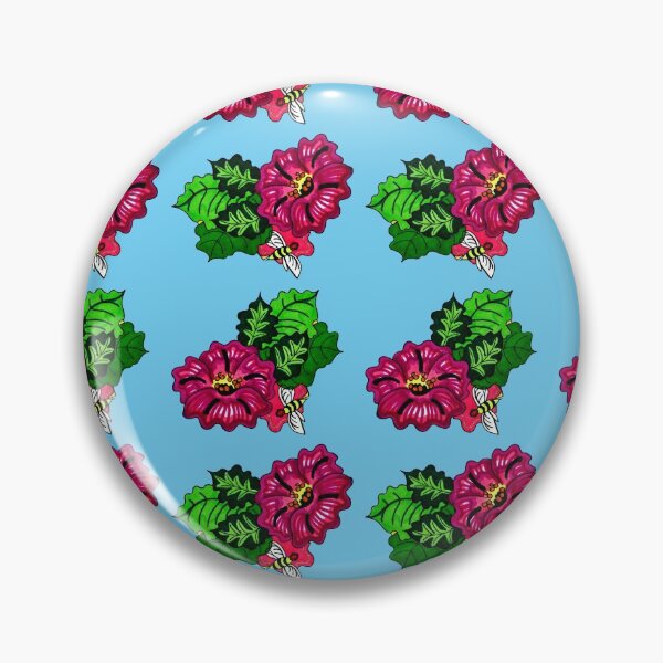 Item preview, Great Aunt Milda Floral Print with a Bee, done in magic marker Coordinate Print, blue background designed and sold by Sharon Schwalbe.