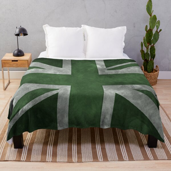 Green Distressed Union Jack Throw Blanket