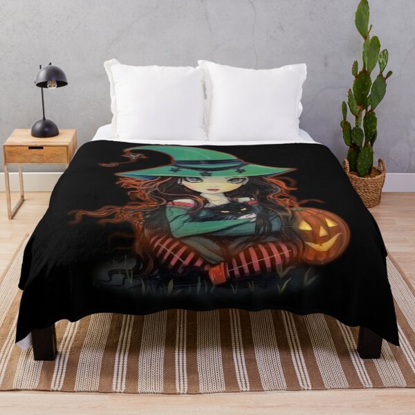 Artikelvorschau, Nette Halloween Hexe und Katze Big Eye Art entworfen und verkauft von Molly Harrison.