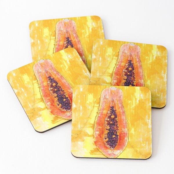 Item preview, Half-Cut Papaya or Pawpaw Yellow Background - For Fruit Lovers. designed and sold by ColortrixArt.