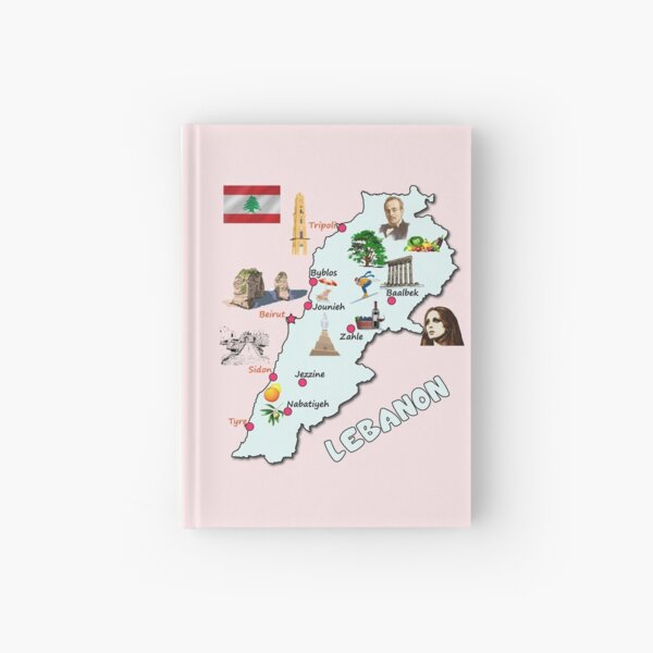 Lebanon map, names of the major cities flag Lebanese national symbols and landmarks Hardcover Journal