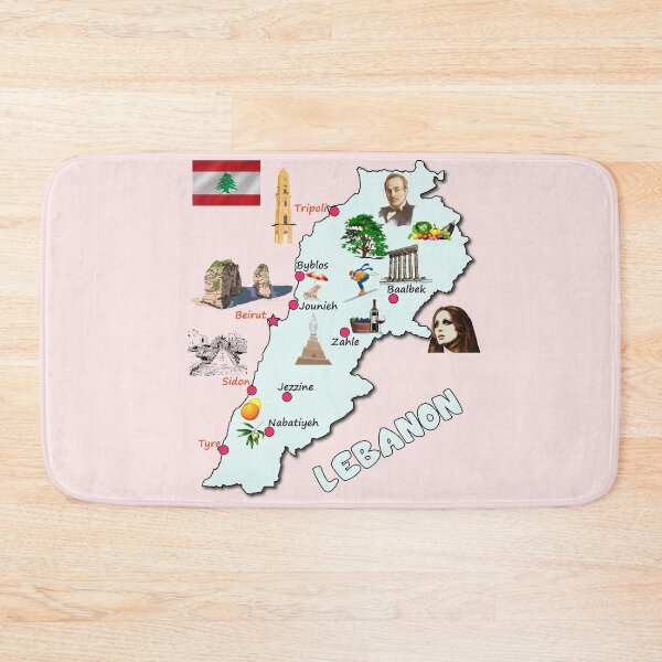 Item preview, Lebanon map, names of the major cities flag Lebanese national symbols and landmarks designed and sold by mashmosh.