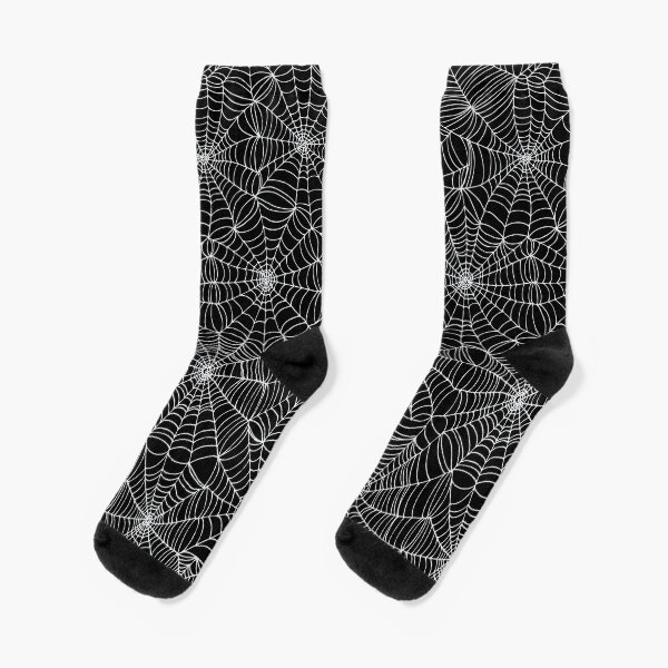 Spider web pattern - white on black by Cecca Designs Socks