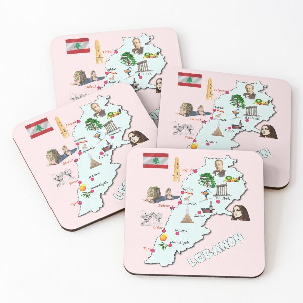Item preview, Lebanon map, names of the major cities flag Lebanese national symbols and landmarks designed and sold by mashmosh.