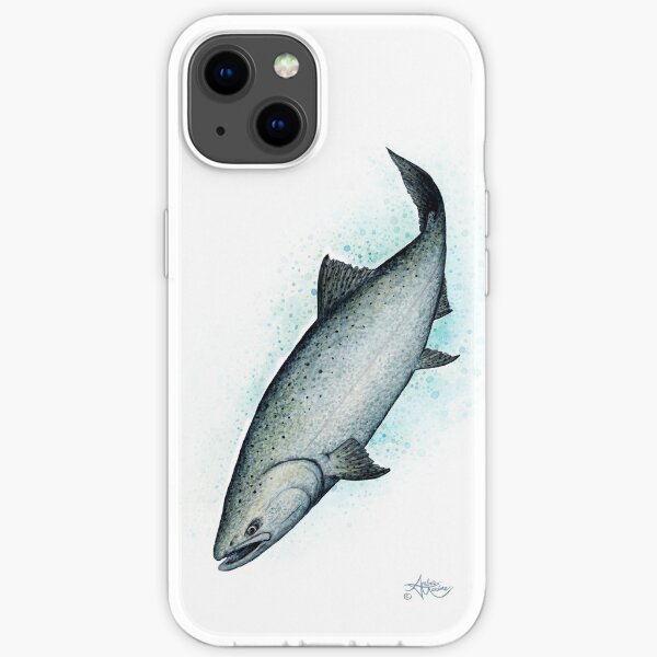 "Salmon Splash" by Amber Marine ~ watercolor chinook / king salmon painting, art © 2016 iPhone Soft Case