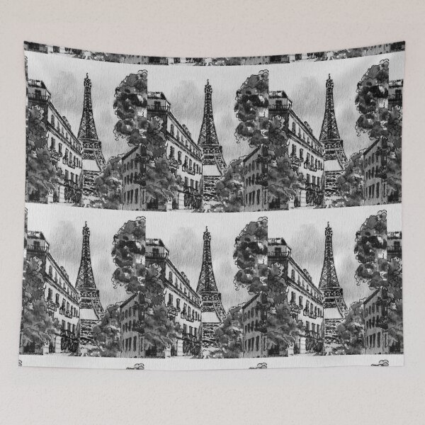 Item preview, Black And White Eiffel Tower Sketch Ink Watercolor  designed and sold by Irina Sztukowski.