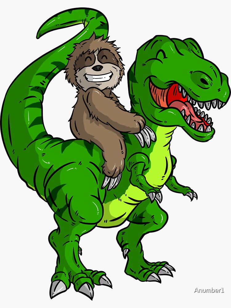 sloth riding a dinosaur