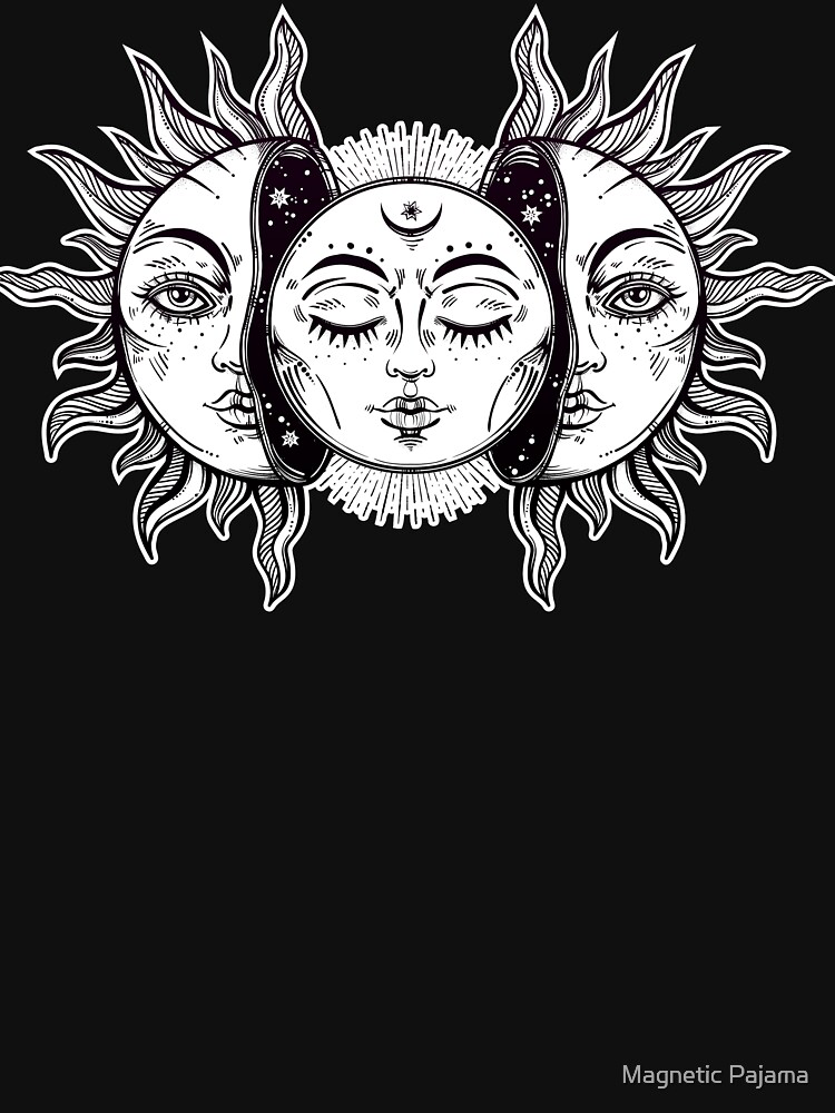 Imagen 3 de 3, Camiseta ¾ estilo béisbol con la obra Eclipse solar retro de sol y luna retro, diseñada y vendida por MagneticMama.