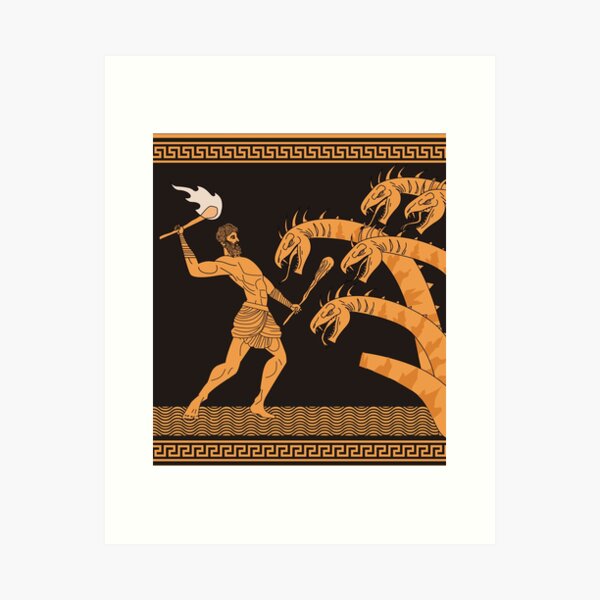 Item preview, black and orange ceramic with hercules fighting the hydra designed and sold by matintheworld ( delcarmat ).