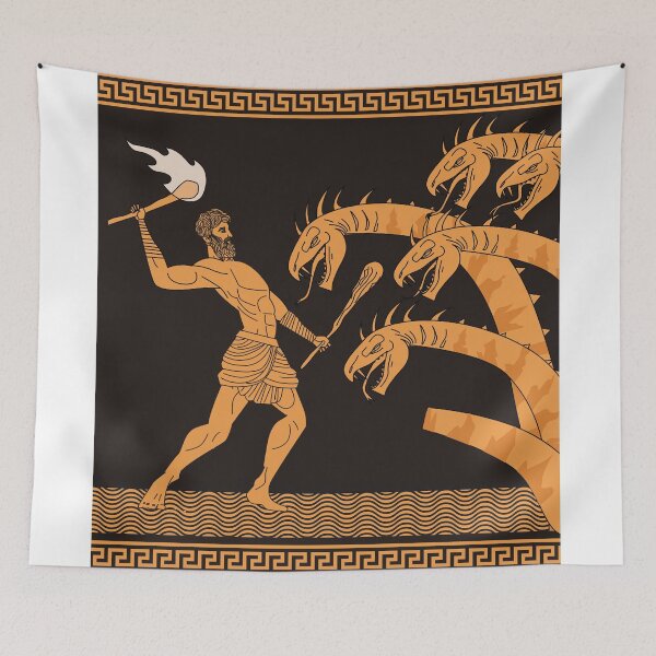 Item preview, black and orange ceramic with hercules fighting the hydra designed and sold by matintheworld ( delcarmat ).