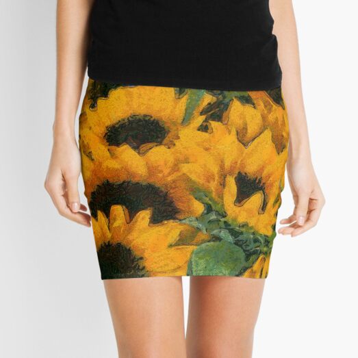 Painted sunflowers In Van Gogh style Mini Skirt